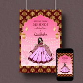 メンディ歓迎サイン踊りインディアン花嫁マルーン ポスター