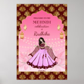 メンディ歓迎サイン踊りインディアン花嫁マルーン ポスター (正面)