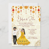 メンディ・サンゲ招待状踊りかわいいインディアンカップル 招待状 (正面)