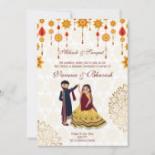 メンディ・サンゲ招待状踊りかわいいインディアンカップル 招待状 (正面)