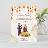 メンディ・サンゲ招待状踊りかわいいインディアンカップル 招待状 (スタンド正面)