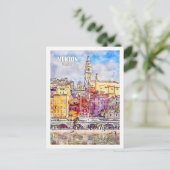 メントンフランス有名な旅行プレイスウォーターカラー ポストカード (スタンド正面)