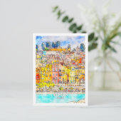 メントンフランス有名な旅行プレイスウォーターカラー ポストカード (スタンド正面)