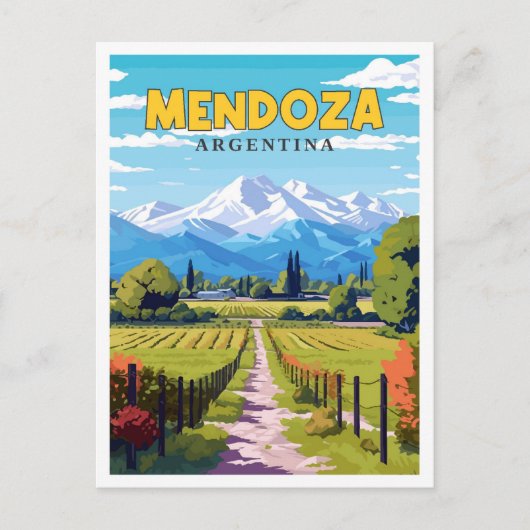メンドザアルゼンチンビンテージ旅行イラストレーション ポストカード (正面)
