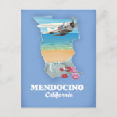 メンドシーノカリフォルニアの地図 ポストカード (正面)