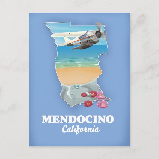 メンドシーノカリフォルニアの地図 ポストカード (正面)