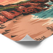 メンドシーノコースト、カリフォルニアレトロ水彩画 ポスター (角)