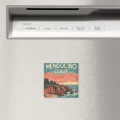 メンドシーノコースト、カリフォルニアレトロ水彩画 マグネット (インサイチュ (食洗機))