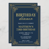 メンネイビーブルー誕生日ディナー73歳の誕生日 招待状 (正面/裏面)