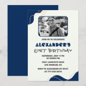 メンネイビーホワイト81歳の誕生日招待状 招待状 (正面/裏面)