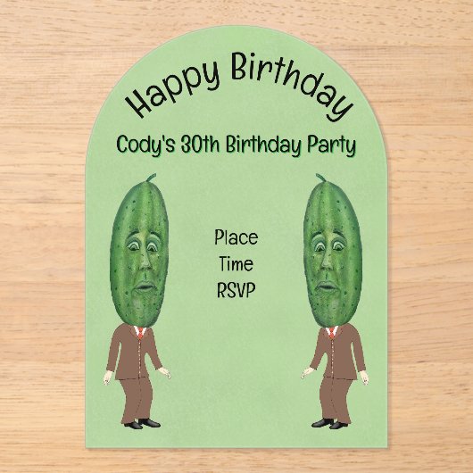 メンビッ間抜けググリーンピックルヘッズ顔誕生日 アクリル招待状 (正面)