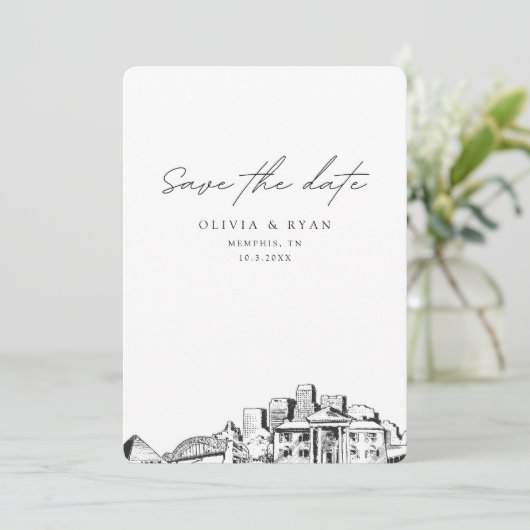 メンフィスウェディング日付ダウンタウンを結婚保存 招待状 (スタンド正面)