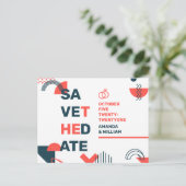 メンフィススタイル抽象芸術ブルー結婚&レッド救ズザ 案内ポストカード (スタンド正面)