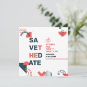 メンフィススタイル抽象芸術ブルー&レッド結婚ズ セーブザデート (スタンド正面)