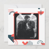 メンフィススタイル抽象芸術ブルー&レッド結婚ズ セーブザデート (裏面)