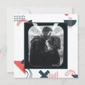 メンフィススタイル抽象芸術レッド&ブルー結婚ズ セーブザデート (裏面)