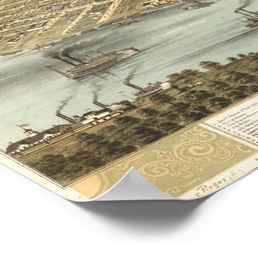 メンフィステネシー1870アンティークパノラママップ ポスター (角)