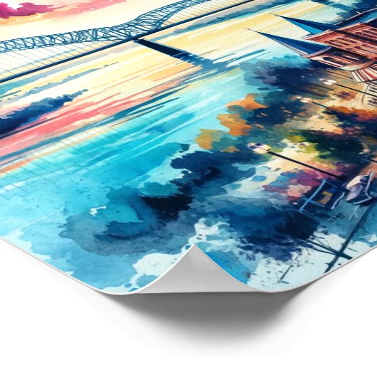 メンフィステネシーUSAトラベルプレースウォーターカラー ポスター (角)