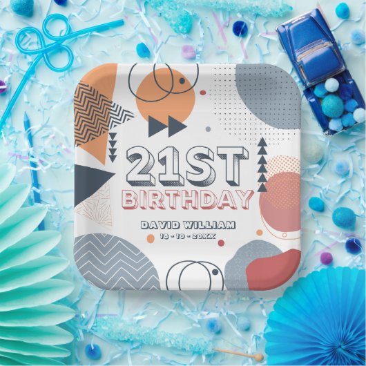 メンフィス幾何学模様21st誕生日 ペーパープレート (パーティー)