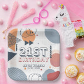 メンフィス幾何学模様21st誕生日 ペーパープレート (パーティー)