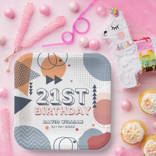 メンフィス幾何学模様21st誕生日 ペーパープレート (パーティー)