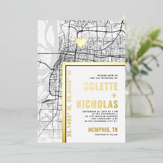 メンフィス愛ロケータ |シティテーマ結婚の 箔招待状 (立ち正面)