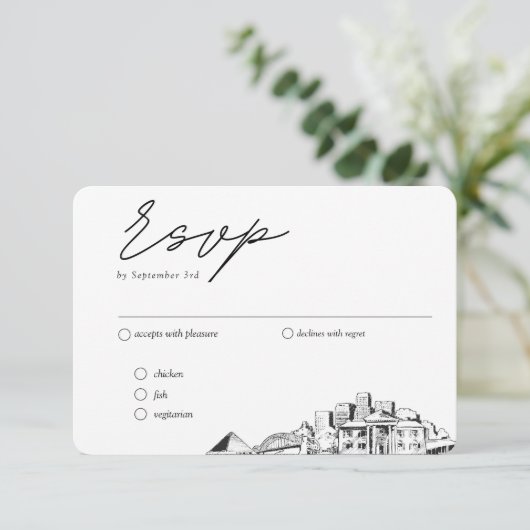 メンフィス結婚のRSVP伝統的食事オプション エンクロージャーカード (スタンド正面)