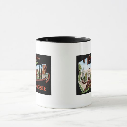 メンフィス、テネシー州からの挨拶! レトロの郵便はがき マグカップ (中央)