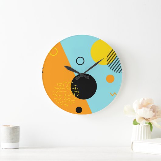 メンフィス、ヒップスター、トレンディー、カッコいいイラストレーション ラージ壁時計 (ホーム)