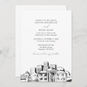 メンフィモダンススカイラインブラック&ホワイト結婚ズ 招待状 (正面/裏面)