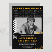 メンフォトブラック73歳の誕生日招待状 招待状 (正面/裏面)