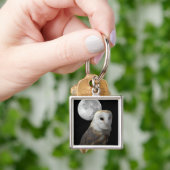 メンフクロウおよび月正方形のKeychain キーホルダー (手)