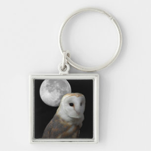 メンフクロウおよび月正方形のKeychain キーホルダー