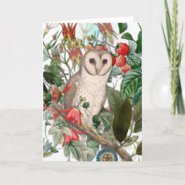 メンフクロウとビンテージの花々 カード