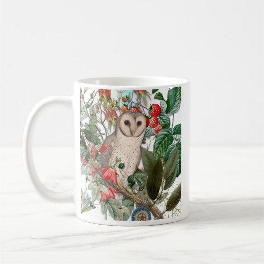 メンフクロウとビンテージの花々 コーヒーマグカップ (左)