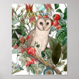 メンフクロウとビンテージの花々 ポスター