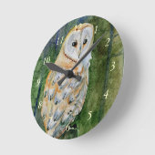 メンフクロウの水彩画 ラウンド壁時計 (傾斜)