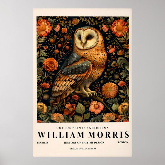 メンフクロウの絵画、ウィリアム・モリスのポスター、植物図鑑 ポスター (正面)