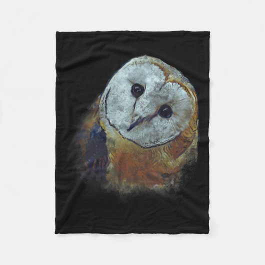 メンフクロウの絵 フクロウの芸術 フリースブランケット (正面)
