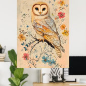 メンフクロウの芸術的なイラスト ポスター (ホームオフィス)