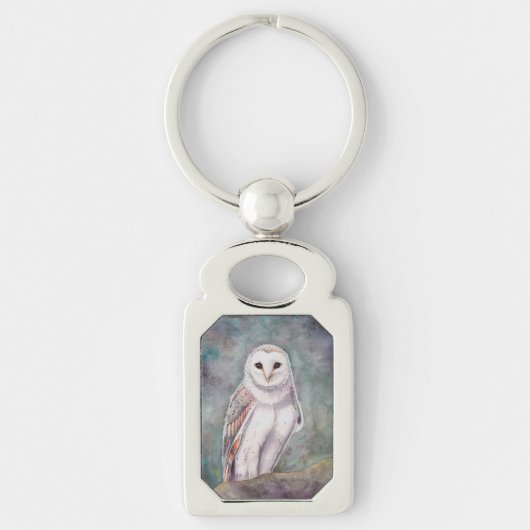 メンフクロウの野生の水彩画 キーホルダー (正面)