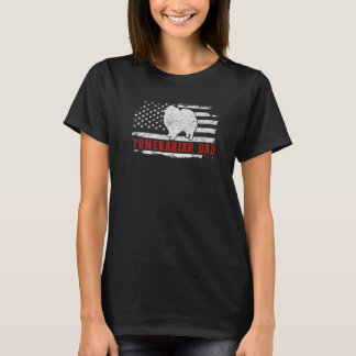 メンポメラニア犬パパ動揺してアメリカンフラッグパトリ Tシャツ