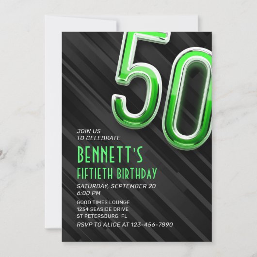 メンモダンズグリーン50th誕生日招待状 招待状 (正面)