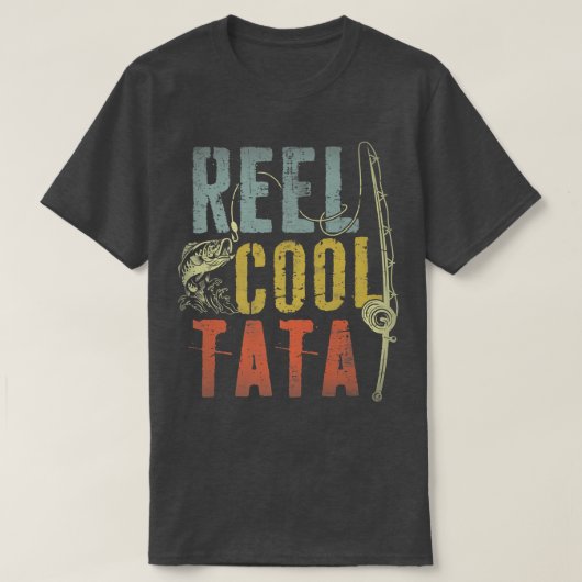 メンレトロヴィンテージリールタカッコいいタ魚釣り父親 Tシャツ (デザイン正面)