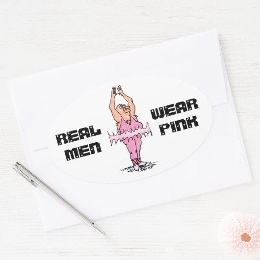 メン実在衣服ピンクおもしろい脂肪男バレエ 楕円形シール (封筒)