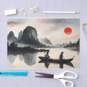 メン日本のズセーリングボート夕べリバーランドスケープ 薄葉紙 (クラフト)