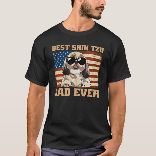メン最高のシーズー（犬）ツパパエバーアメリカ国旗メリ Tシャツ (正面)