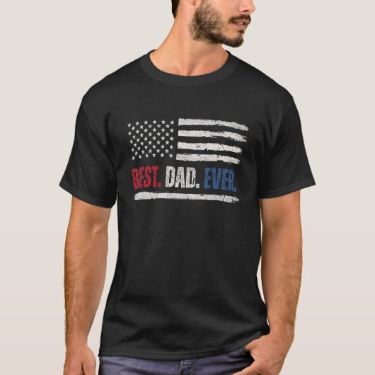 メン最高のパパEVER AMERICAN国旗赤白青Fa Tシャツ (正面)