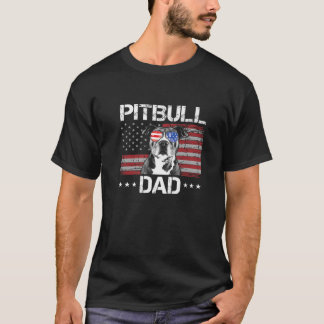 メン最高のピットブルパパエバーアメリカン国旗おもしろい犬 Tシャツ
