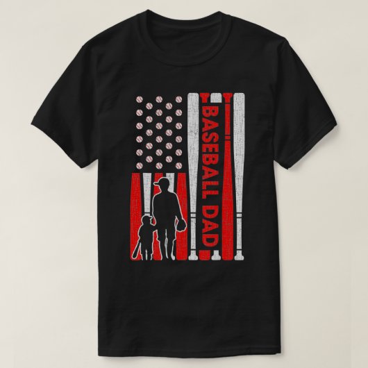 メン誇りを持ったズ野球パパアメリカ国旗のスポーツ幸せ Tシャツ (デザイン正面)